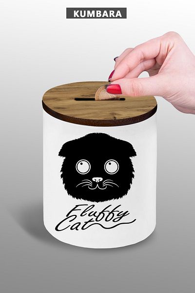 bymat Fluffy Cat Designed 9 cm Height Ceramic Piggy Bank