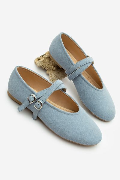 Marjin Blue Suede - Balerina Niroza pentru femei cu bretele încrucișate