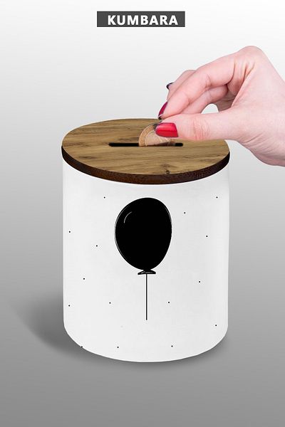 yhfoto Black Balloon Design Piggy Bank - Small Size Tabletop Piggy Bank - 9 cm Ceramic Piggy Bank - 25Kmb195