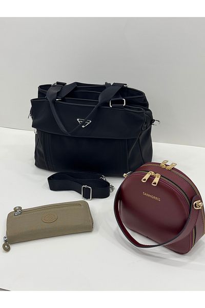 Sanmorris Set de 3 genți și portofel, geantă mare de umăr + geantă de mână elegantă de dimensiuni mici + portofel importat