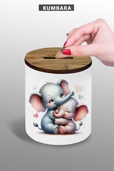 bymat Cute Elephant Family Piggy Bank Small Size 9 cm Serena Fabric - 25 kg