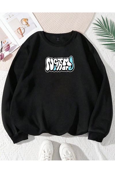 RPT MODA Oversized Night Printed Detailed Crewneck Basic Sweatshirt