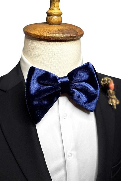 Kravatkolik Luxury Large Velvet Navy Blue Bow Tie - P1900