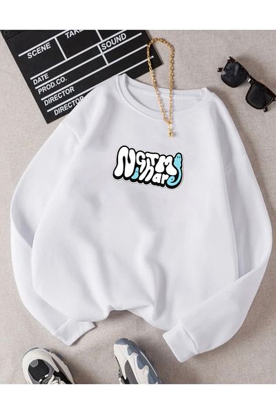 RPT MODA Oversized Night Printed Detailed Crewneck Basic Sweatshirt
