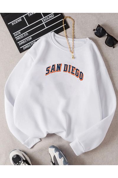 RPT MODA Oversized San Diego Printed Detail Cycling Collar Basic Sweatshirt