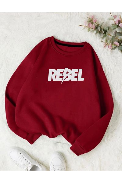 RPT MODA Oversized Rebel Print Detail Cycling Collar Basic Sweatshirt