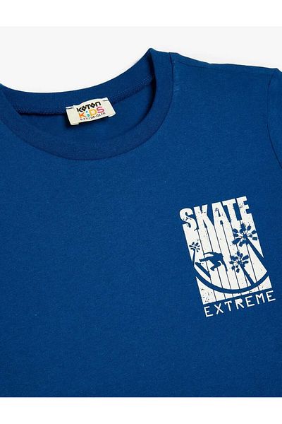 Koton Tricou pentru băiat din bumbac albastru cu tema skateboard 5skb10141tk