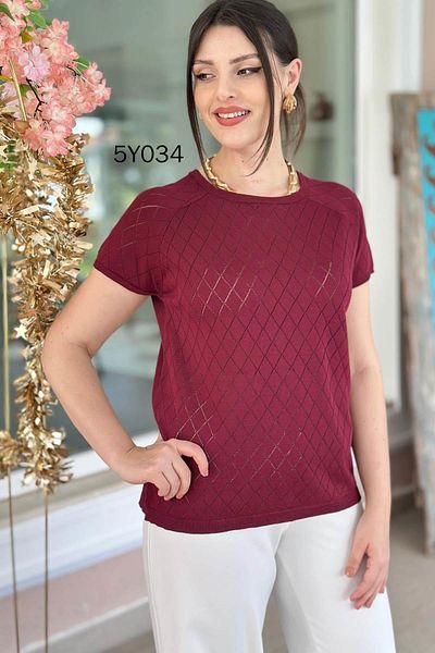 İnce Topuk Diamond Patterned Mercerized Knitwear Blouse 5Y034