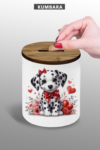 bymat Dog Spotted Design Piggy Bank - Ceramic 9 cm - Small Size - Suitable for Table - 250g