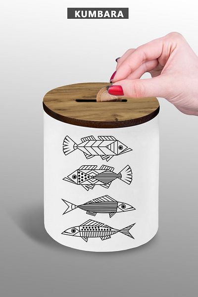 bymat Quadruple Fish Design Ceramic Piggy Bank Small Size 9 cm Table Top 25 Kglitreb
