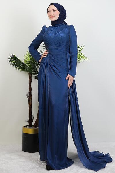 GİYZAMİLA Yaren Taş Detay Abiye Lacivert