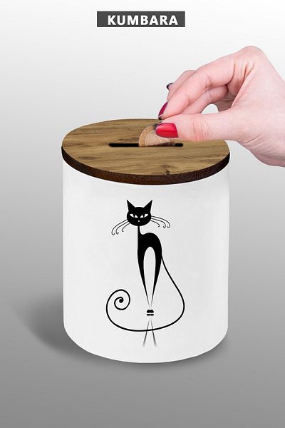 Bytwo Cat's Drawings Piggy Bank, 9 cm Ceramic, Small Size Tabletop Piggy Bank