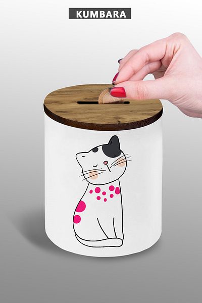 bymat Ceramic Piggy Bank with Cat Design - 9 cm Small Size Tabletop Piggy Bank 25Kgb93