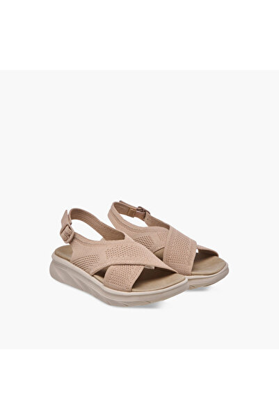 Flora Bella by Shoexpress Textured Cross Strap Sandals with Buckle Closure