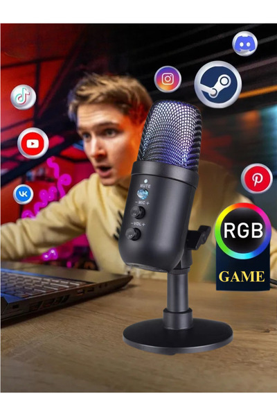 MultiZone RGB Işıklı Profesyonel Kardioid Oyuncu Yayıncı Mikrofonu Stüdyo Podcast İçin