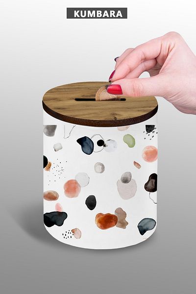 bymat Watercolor Design Piggy Bank - Small Size Tabletop Piggy Bank - 9 cm Ceramic Piggy Bank - 25Kmb89