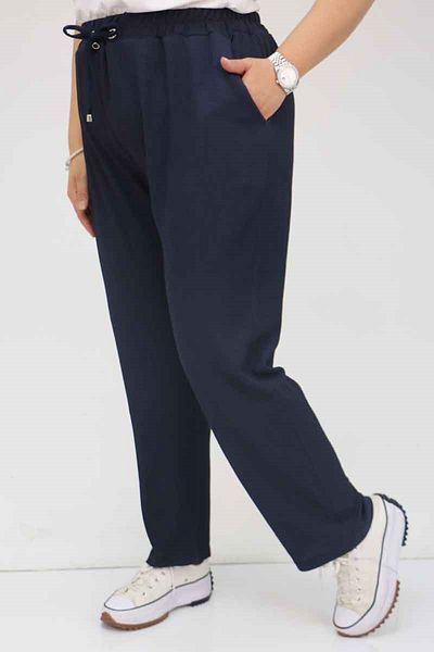 Eslina 39011 Large Size Navy Blue Wrap Skinny Leg Trousers