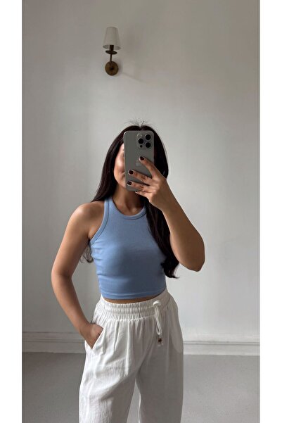 Fistan Byn Melisa Κοντό Αθλητικό Τοπ με Κορδόνια Μπλε