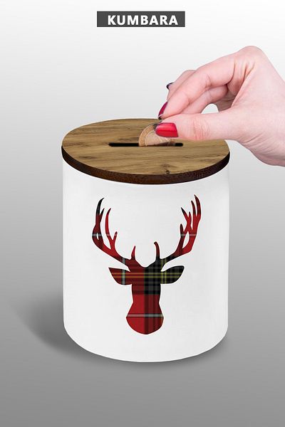Bytwo Deer New Year Design Piggy Bank - Small Size Tabletop Piggy Bank - 9 cm Ceramic Piggy Bank - 25Kmb144