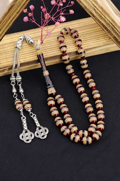 Midyat Gümüş Dünyası Egg Cut Powder Amber Prayer Beads