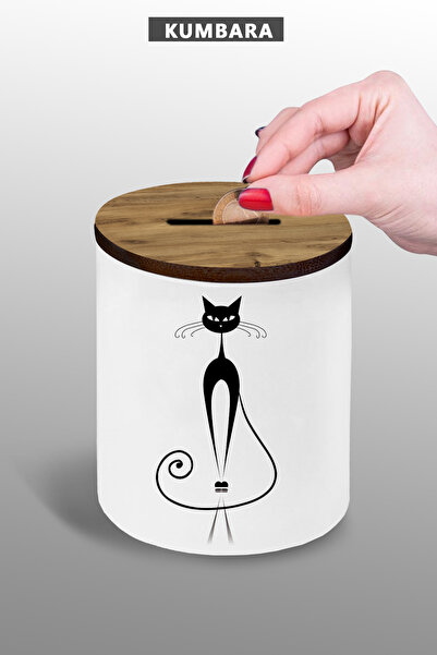 bymat Crna mačka crteža Mala kasica prasica - visina 9 cm - keramička ploča