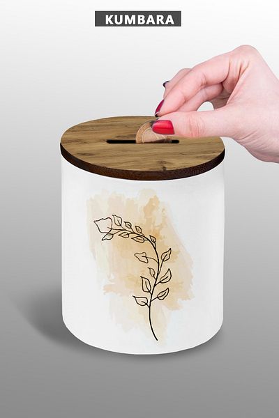 Bytwo Yellow Flower Ceramic Piggy Bank, Small Size on Table - 9 cm