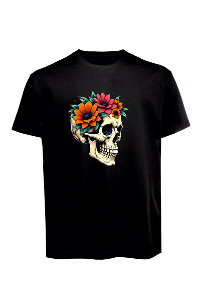 Baran Işık Μπλουζάκι Unisex με στάμπα κρανίου, βαμβακερό χτενισμένο ζέρσεϊ βα...