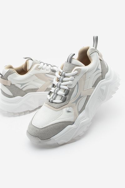 Marjin Weißer Mizon-Damen-Sneaker – mehrteilige Sportschuhe mit dicker Sohle und Schnürung