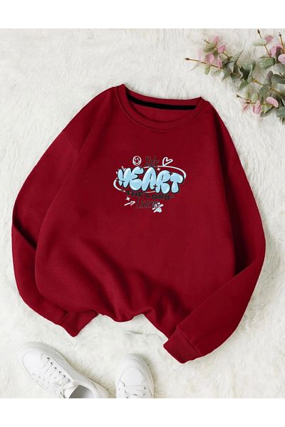 RPT MODA Oversized Weart Printed Detail Cycling Collar Basic Sweatshirt