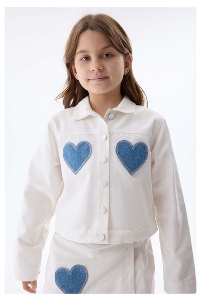 İdilbaby&Mamino İDİLBABY&MAMİNO jachetă albă din denim cu inimă pentru fetiță