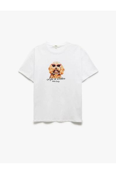 Koton Βαμβακερό Dog Printed White γυναικείο T-shirt 5sak50108ek