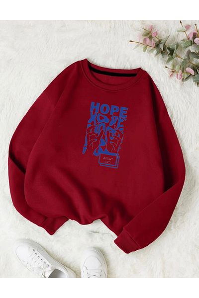 RPT MODA Oversized Hope Printed Detail Cycling Collar Basic Sweatshirt
