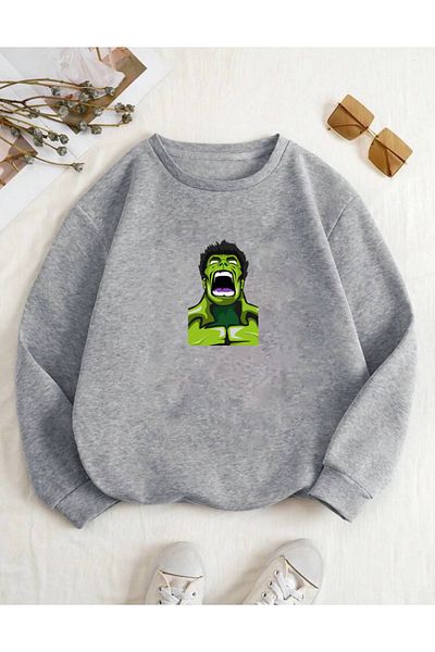 RPT MODA Oversized Hulk Print Detailled Crewneck Basic Sweatshirt