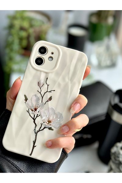 Go Aksesuar حافظة سيليكون مرنة متوافقة تمامًا مع هاتف Iphone 12 ثلاثية الأبعاد من الورق الماغنوليا