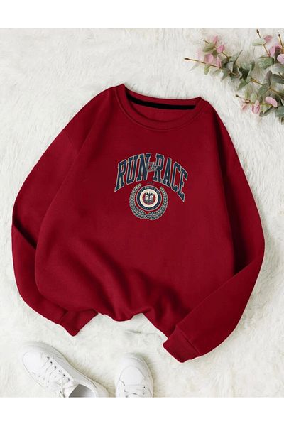 RPT MODA Oversize Run Race Printed Detailed Crew Neck Basic Sweatshirt