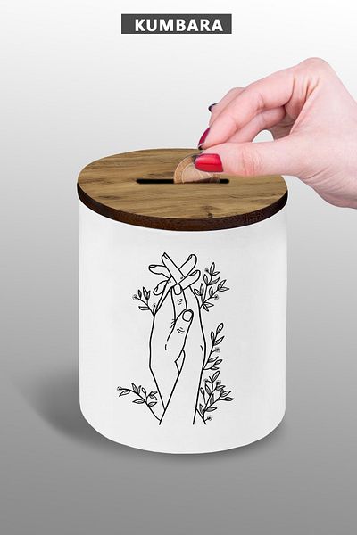 bymat Small Size 9 cm Ceramic Piggy Bank with Dear Hand Drawing Design on Table - 25Kmb190