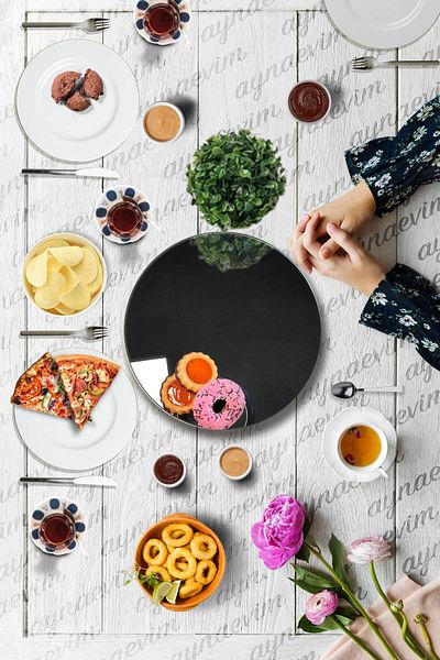 Sunum360 Smoked Mirror, Luxury Serving Presentation Plate with Rotating Stand, Rotating Cake and Cheese Plate Stand