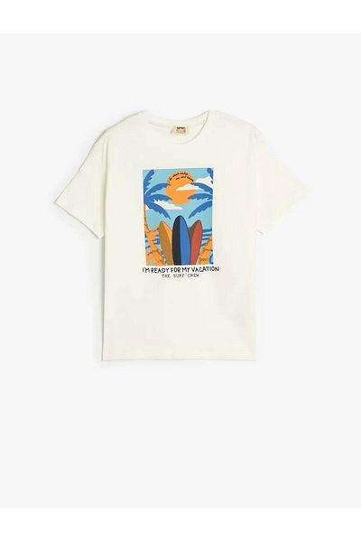 Koton Crew Neck Print Detailed Short Sleeve Cotton T-Shirt