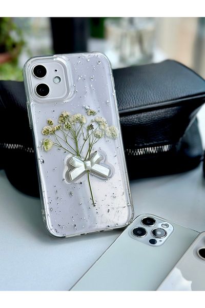Go Aksesuar حافظة سيليكون مرنة بتصميم باقة زهور فضية ثلاثية الأبعاد متوافقة مع هاتف Iphone 12 و12 Pro