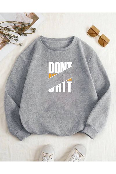 RPT MODA Oversized Dont Printed Detail Cycling Collar Basic Sweatshirt