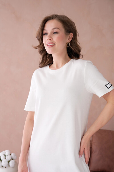 Park Karon Crew Neck Slit Casual Basic Combed Cotton Dress