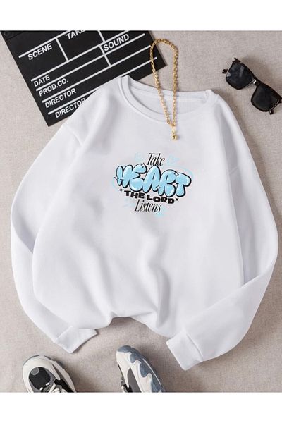 RPT MODA Oversized Weart Printed Detail Cycling Collar Basic Sweatshirt