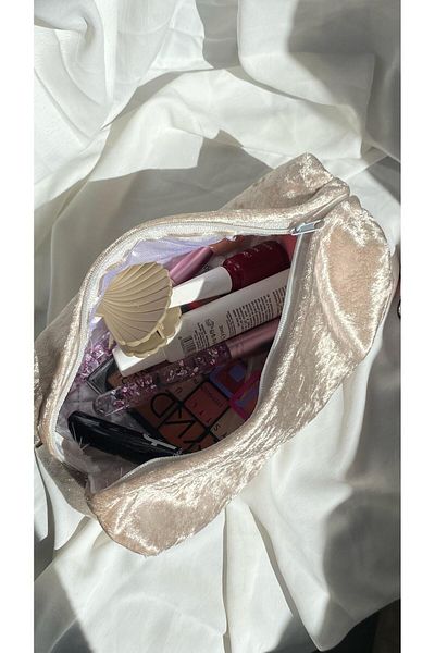 cosybag. Velvet Fabric Makeup Bag Cream