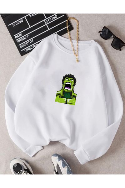 RPT MODA Oversized Hulk Print Detailled Crewneck Basic Sweatshirt