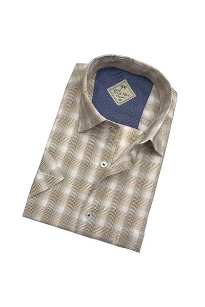 GÖMLEK GALERİSİ Men's Classic Relaxed Fit Checked Short Sleeve Shirt