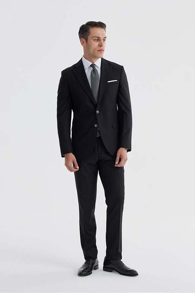 Jakamen Μαύρο Slim Fit Mono γιακά ίσιο κοστούμι με διπλό σχιστό