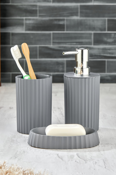 Homie ESTE 3 Parça Yuvarlak Lavabo Banyo Seti -  Sıvı Sabunluk Katı Sabunluk ...