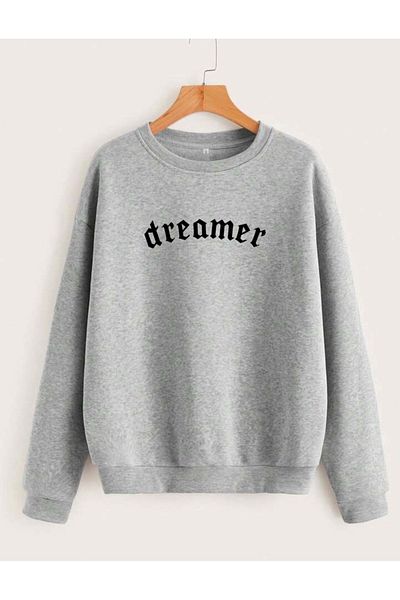 RPT MODA Oversized Dreamer Printed Detail Cycling Collar Basic Sweatshirt