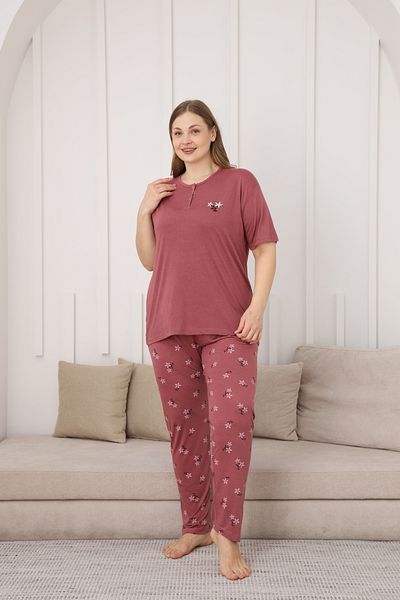 TAMPAP Viscose Fabric Women's Plus Size Short Sleeve Pajamas Set