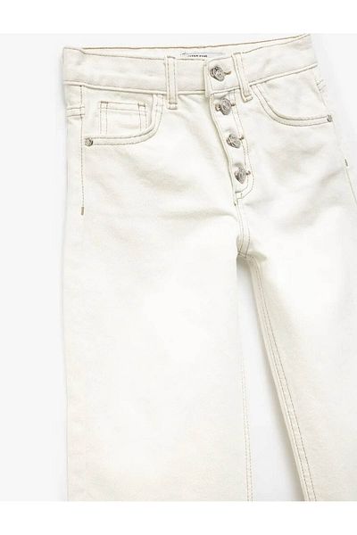 Koton Buttoned Wide Leg White Girl's Jean Trousers 5Skg40020Ad